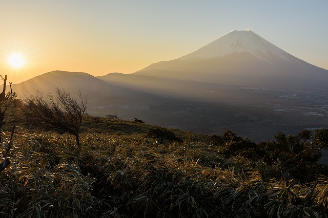 金色の光芒と富士山